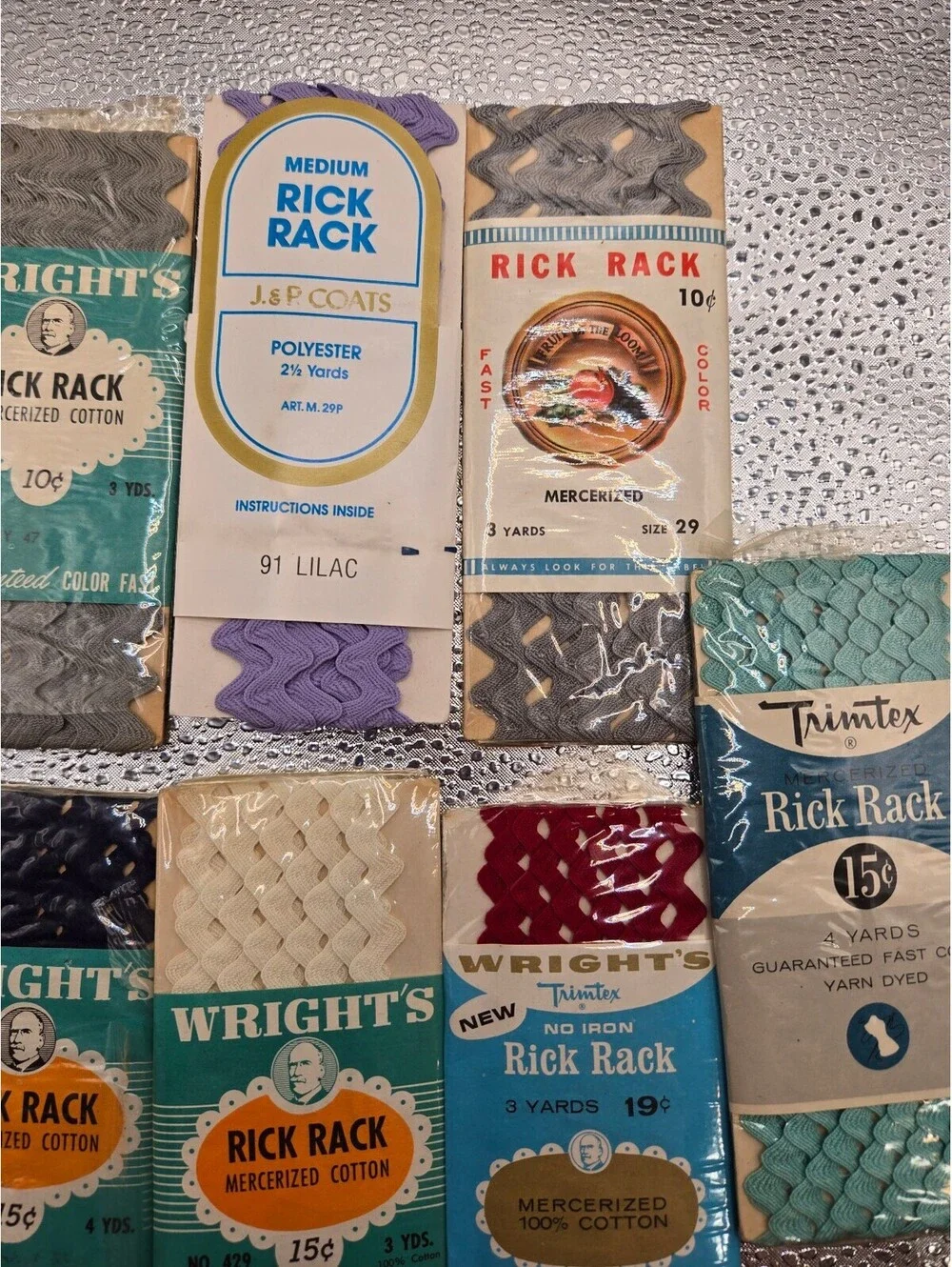 7 Packs of unopened vtg Rick Rack in various colors, sewing notions, ric rac